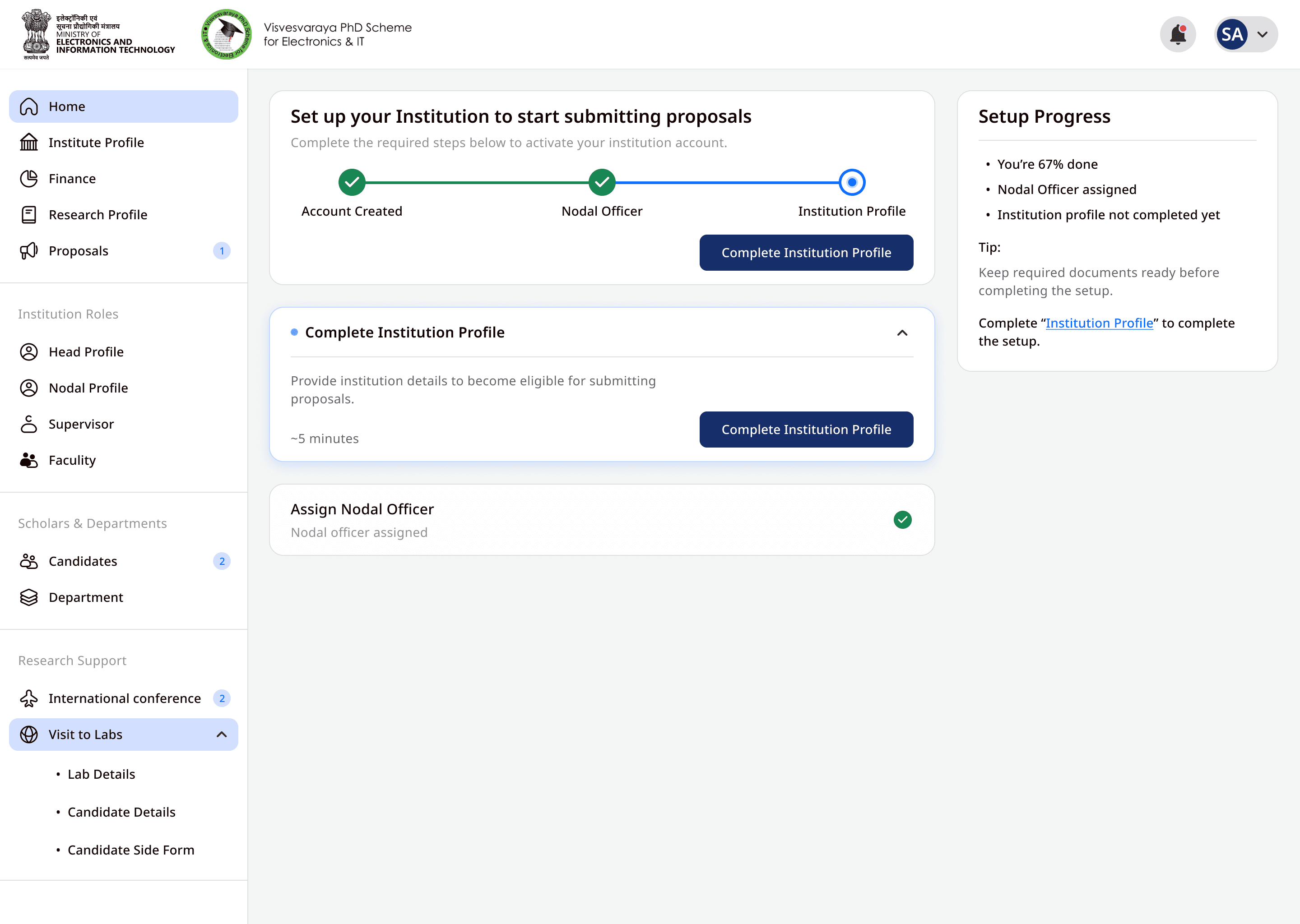 Setup dashboard — remaining steps with time estimates